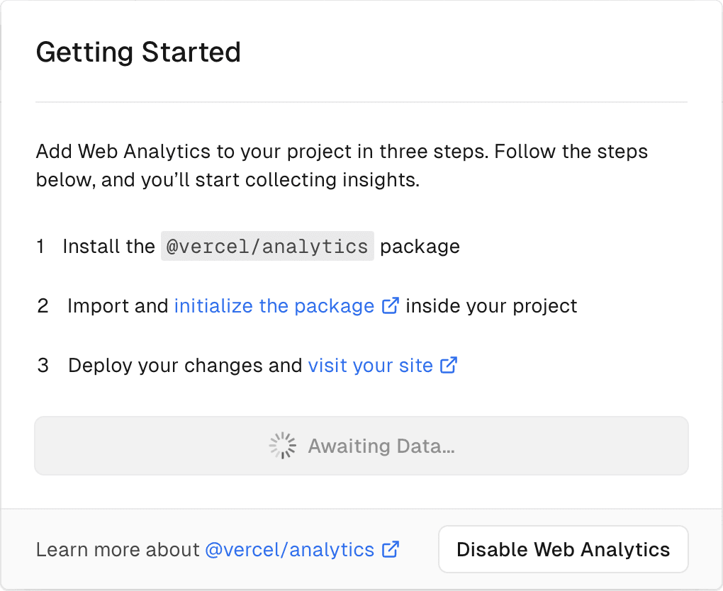 Awaiting Web Analytics data popup.