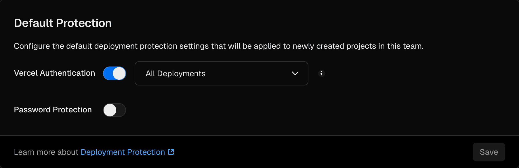 Team default Deployment Protection