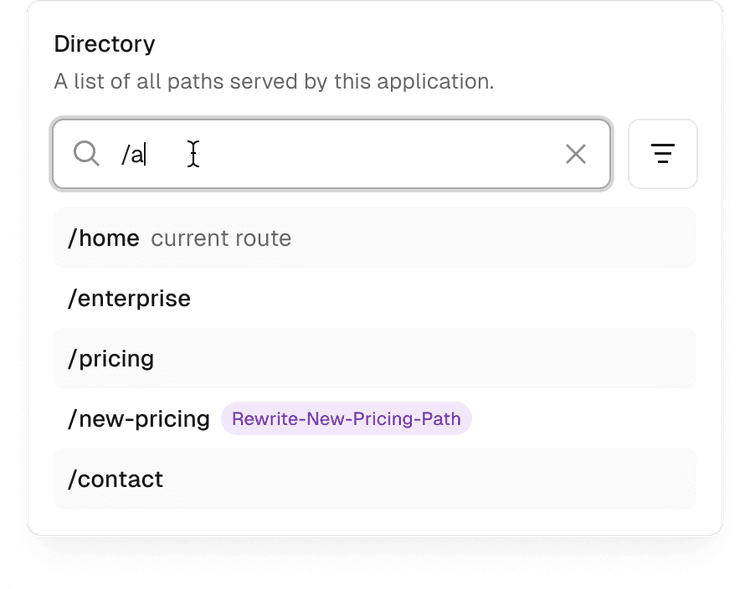 Listing of all paths served by a microfrontend in the Vercel Toolbar.
