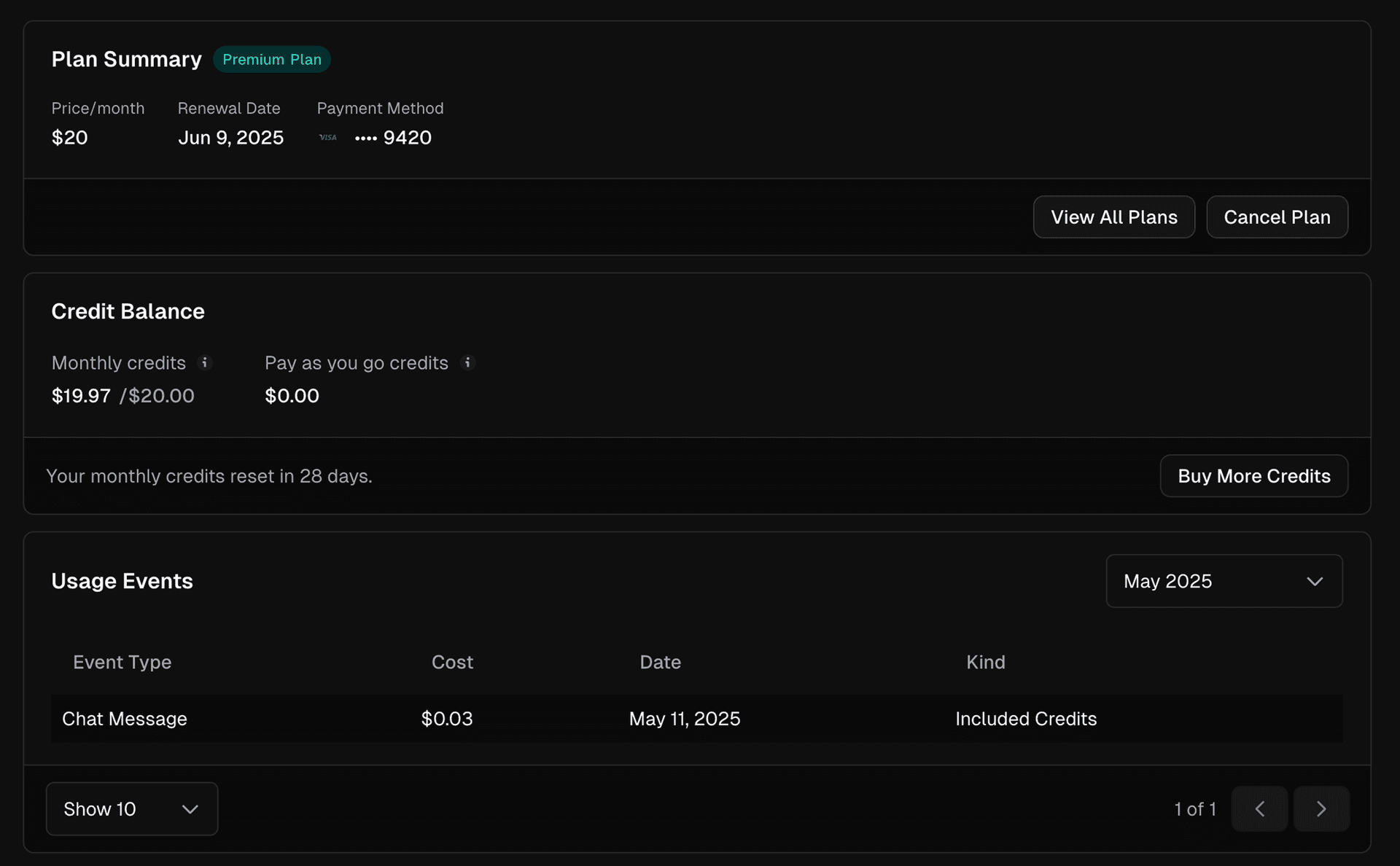 Updated Billing and Usage tab of your v0 Project Settings.